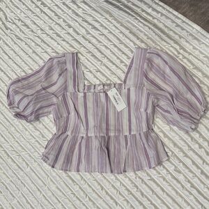 Lush NWT SZ M Lilac Striped Peplum Top